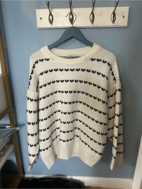 Kimchi Blue Cream Sweater with Black Heart Stripes